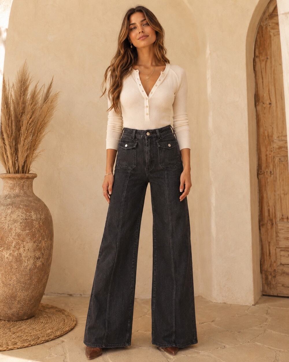 NWT 7 For All Mankind Lotta Thunder Storm Wide Leg Flare Patch Pocket Jeans 27
